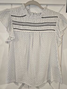 mine White Blouse with Black Stitch Detail